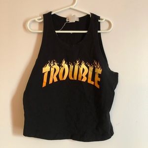 Fire “trouble” cropped tank top